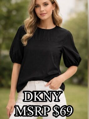 ☀️DKNY Black Puff Sleeve Blouse size XS